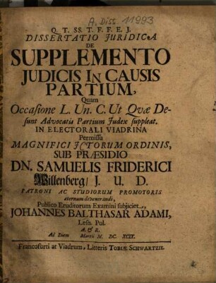 Dissertatio Juridica De Supplemento Judicis In Causis Partium