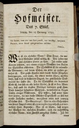 Das 7. Stück. Leipzig, den 15 Hornung 1751.