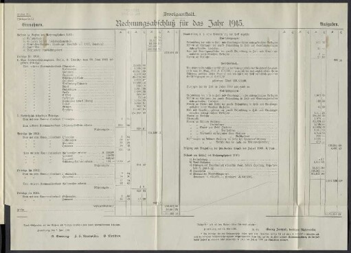 Zweiganstalt. Rechnungsabschluß für das Jahr 1915.