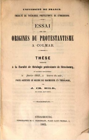 Essai sur les origines du protestantisme à Colmar : Thèse