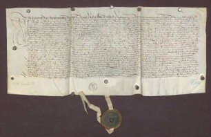 Verkaufsbrief des Hänfers Hans Dürr zu Bühl in der Alt-Windeck an Markgraf Philipp II. von Baden-Baden über einen Baumgarten ober dem Mürich um 210 fl.