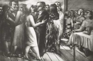 Tanzkaffee : Völker, Karl: Tanzkaffee. Öl/Pappe; 121 x 182 cm. 1930/31. Halle: Staatliche Galerie Moritzburg J/1650