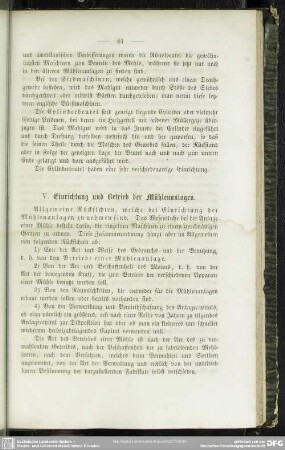 V. Einrichtung und Betrieb der Mühlenanlagen