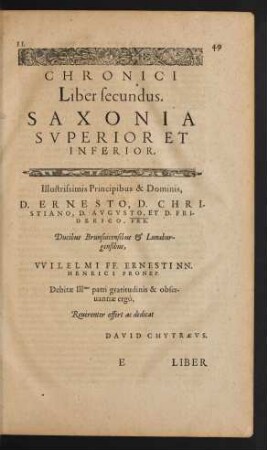 Chronici Liber secundus. Saxonia Superior Et Inferior.