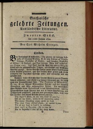 Zweytes Stück, den 11ten Januar 1794.