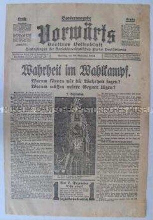 Sonderausgabe des "Vorwärts" zur Reichstagswahl 1924