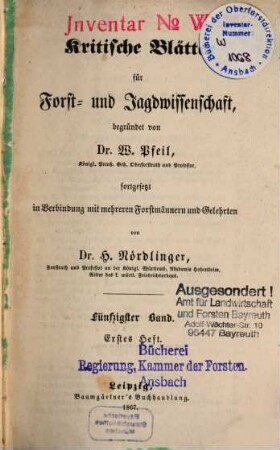 Kritische Blätter für Forst- und Jagdwissenschaft, 50. 1867/68