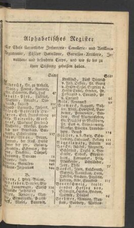 Alphabetisches Register aller Chefs sämmtlicher Infanterie- Cavallerie- und Artillerie-Regimenter, ...