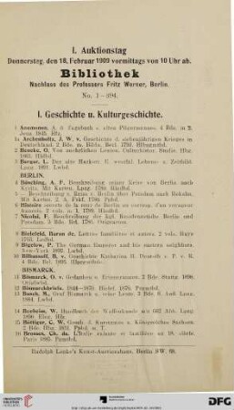I. Geschichte u. Kulturgeschichte (Nr. 1-180)