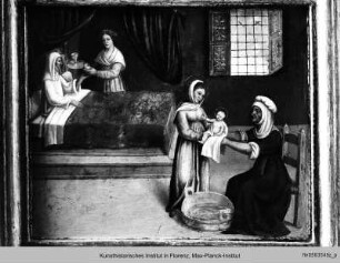 Szenen aus dem Leben Johannes' des Täufers : Predella mit Kirchenvätern und Szenen aus der Kindheit Johannes' des Täufers