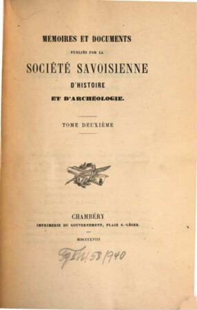 Mémoires et documents. 2. 1858