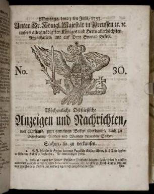 No. 30. Montags, den 23ten Julii, 1753.