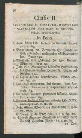 Classis II. Scriptores Ad Physicam, Historiam Naturalem, Mathesin Ac Oeconomiam Spectantes.