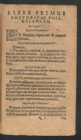 Liber Primus Rhetoricae Phil. Melancht.