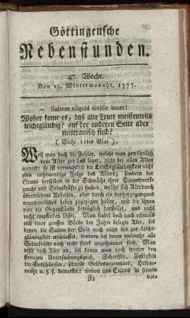 47. Woche. Den 15. Wintermonaht, 1777