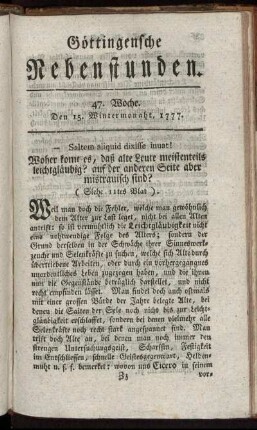 47. Woche. Den 15. Wintermonaht, 1777