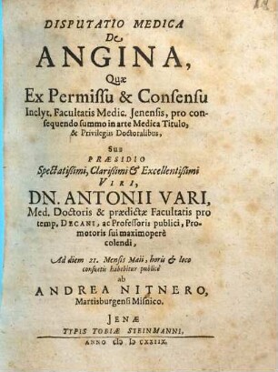 Disputatio Medica De Angina