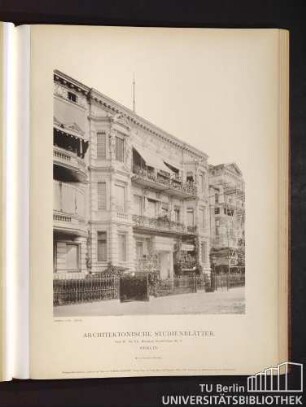 Architektonische Studienblätter. Serie III, No. 113. Wohnhaus Händel-Strasse No. 11. Berlin.