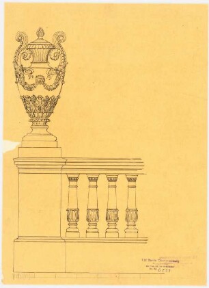 Theater, Breslau Wiederaufbau: Ansicht Balkonbrüstung mit Balustervase, Maßstabsleiste