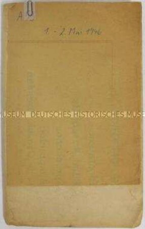 Mappe mit Abschriften der Sitzungsprotokolle vom 01.-02. Mai 1946 vor dem Internationalen Militärgerichtshof in Nürnberg - Sachkonvolut Nürnberger Prozesse