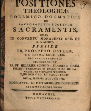 Positiones theologicae polemico-dogmaticae de Sacro Sanctis ecclesiae sacramentis