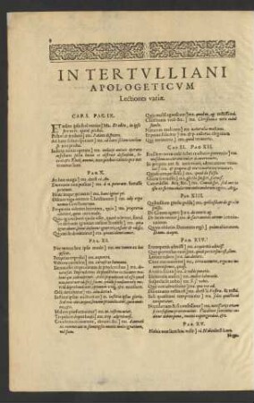 In Tertulliani Apologeticum Lectiones variae