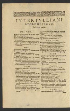 In Tertulliani Apologeticum Lectiones variae