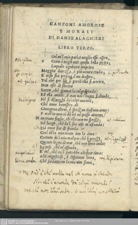 [Buch 3:] Canzoni amorose e morali di Dante Alaghieri