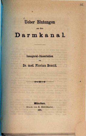 Über Blutungen aus dem Darmkanal