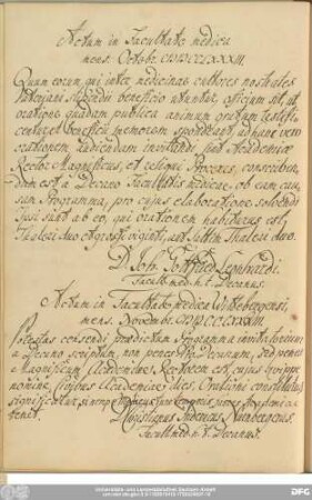 Actum in Facultate medica mens. Octobr. MDCCLXXXIII.