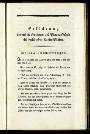 Erklärung der auf die Soldaten- und Plotons-Schule sich beziehenden Kupfer-Platten.