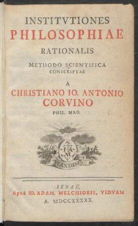 Institvtiones Philosophiae Rationalis Methodo Scientifica Conscriptae