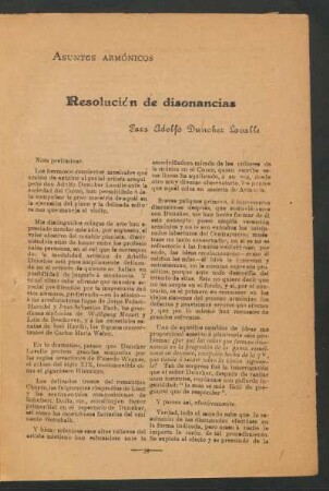 Resolución de disonancias : Asuntos Armónicos