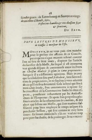 Deux Lettres De Monsieur de Lanssac à monsieur de l'Isle