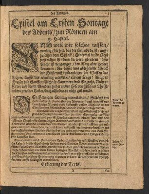 Epistel am Ersten Sontage des Advents/ zun Römern am 13. Capitel.