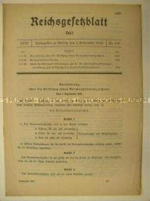 Reichsgesetzblatt, u.a. zur Stiftung eines Verwundetenabzeichens, über die Bildung einer Grenzzone und zum Luftschutz