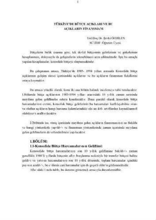Türkiye'de Bütçe Açiklari ve Bütçe Açiklarinin Finansmani