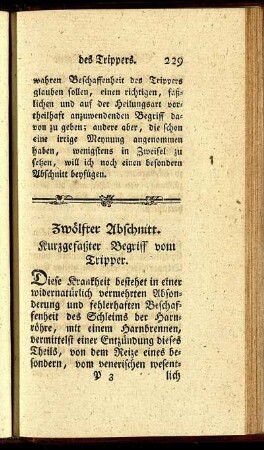 Zwölfter Abschnitt. Kurzgefaßer Begriff vom Tripper.