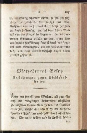 Vierzehntes Gesetz. Vorkehrungen gegen Viehkrankheiten