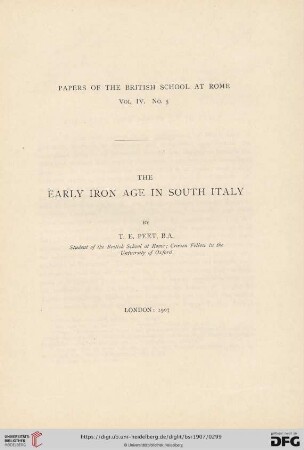 The early iron age in South Italy