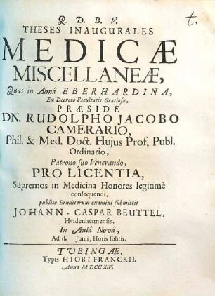 Theses inaugurales medicae miscellaneae