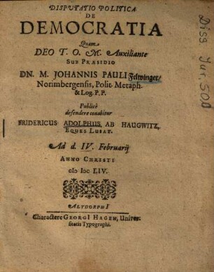 Disputatio Politica De Democratia