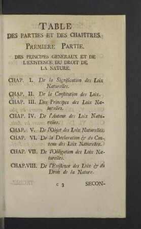 Table des Parties et des Chapitres.