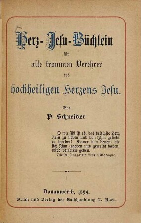 Herz-Jesu-Büchlein für alle frommen Verehrer des hochheiligen Herzens Jesu, 1