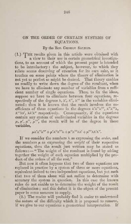 On the order of certain systems of equations.