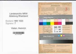 Entnazifizierung Heinrich Vieten , geb. 25.07.1898 (Zollassistent)