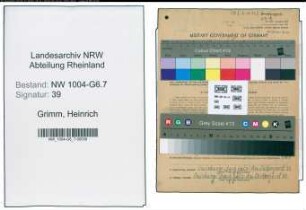Entnazifizierung Heinrich Grimm , geb. 02.12.1897 (Rohrzieher)
