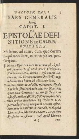 Caput I. De Epistolae Definitione ac Causis.