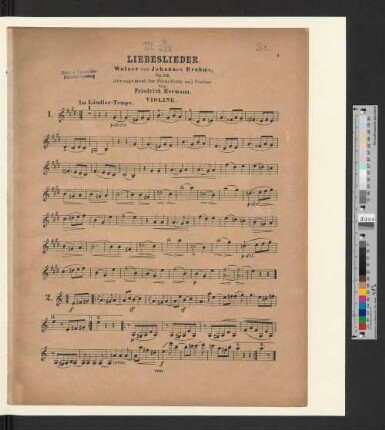 Liebeslieder. Walzer von Johannes Brahms, Op. 62.. Violine