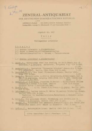 Nr. 667: Varia Verlagsneue Literatur